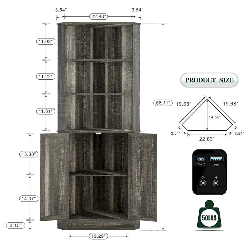 66 Corner Cabinet with LED Light