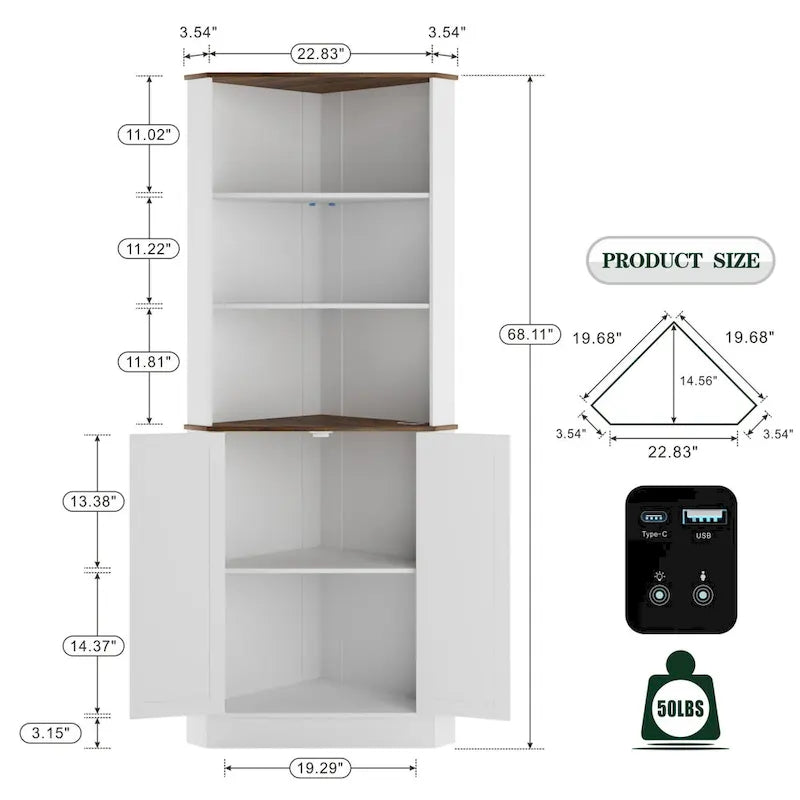 66 Corner Cabinet with LED Light