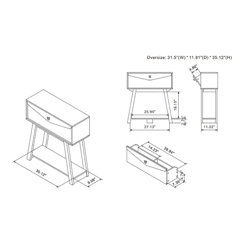 32-inch Console Table with 1 Drawer and 1 Open Shelf