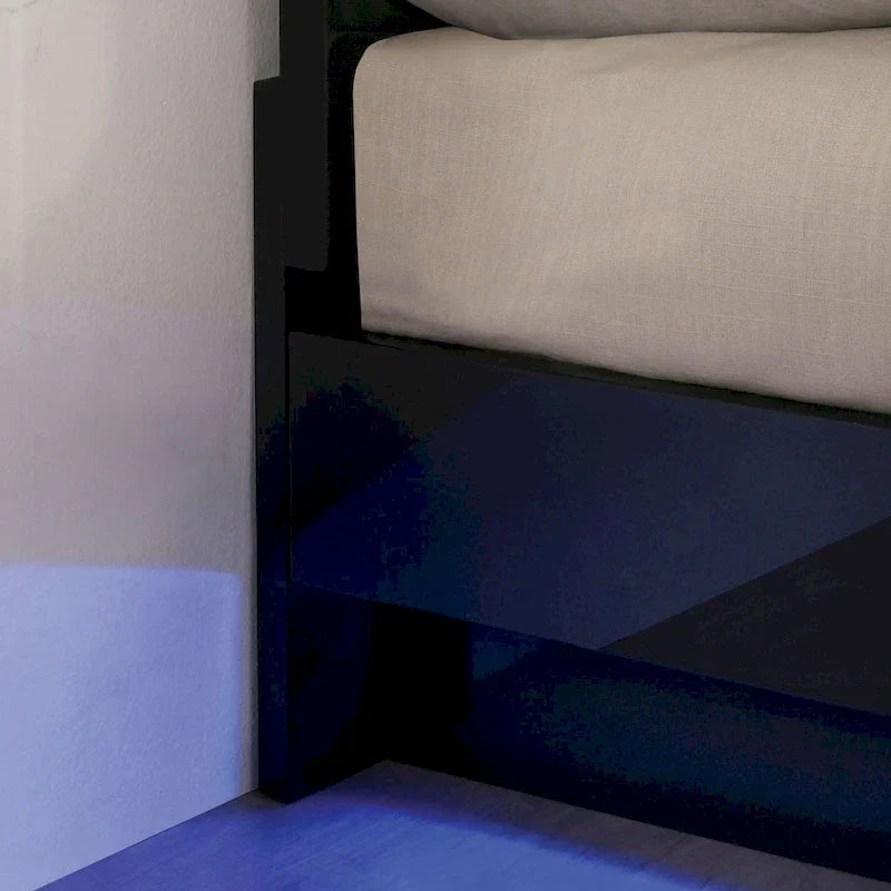 Contemporary Black LED Platform Bed
