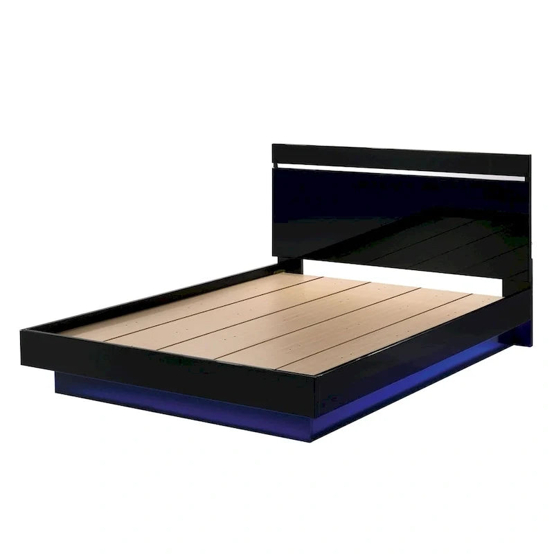 Contemporary Black LED Platform Bed