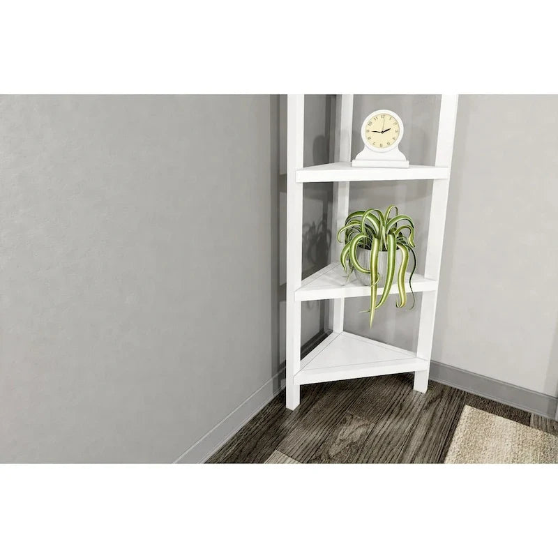 Corner Bookcase with 4 Shelves, White