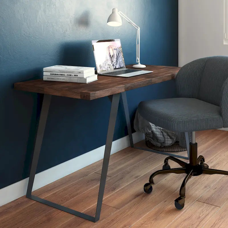 Acacia Wood Flat Top Desk with Metal Legs – 54 Inch