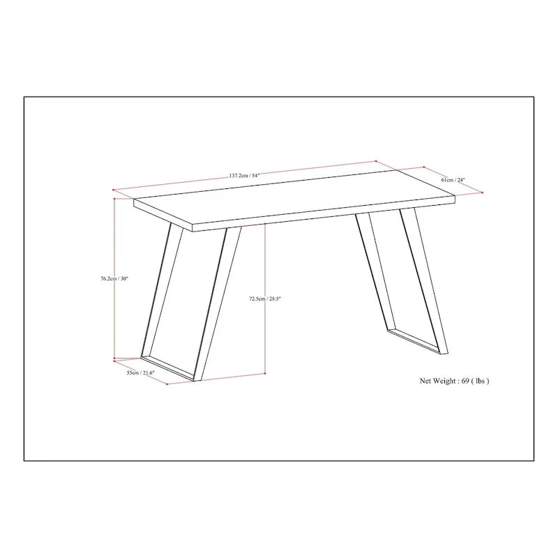 Acacia Wood Flat Top Desk with Metal Legs – 54 Inch