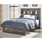 Rustic Brown Bookcase Bed with Footboard Storage Drawers