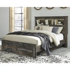 Rustic Brown Bookcase Bed with Footboard Storage Drawers