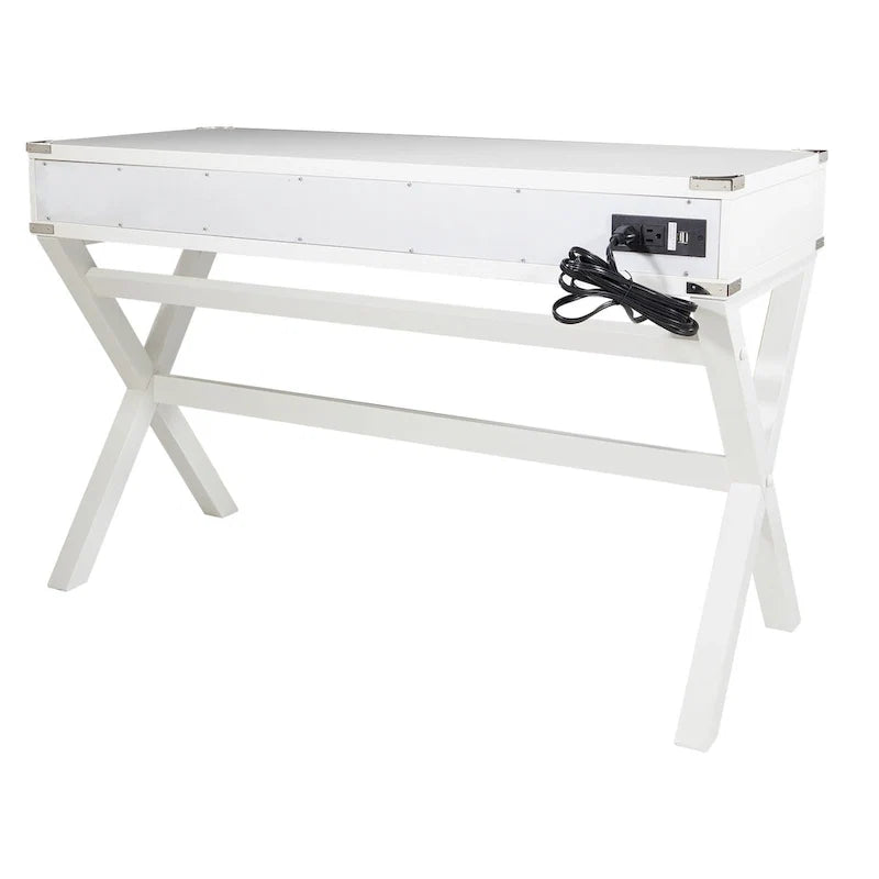 46-Inch Writing Desk with Power Station and Storage Drawers