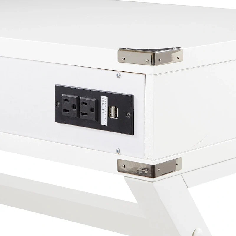 46-Inch Writing Desk with Power Station and Storage Drawers