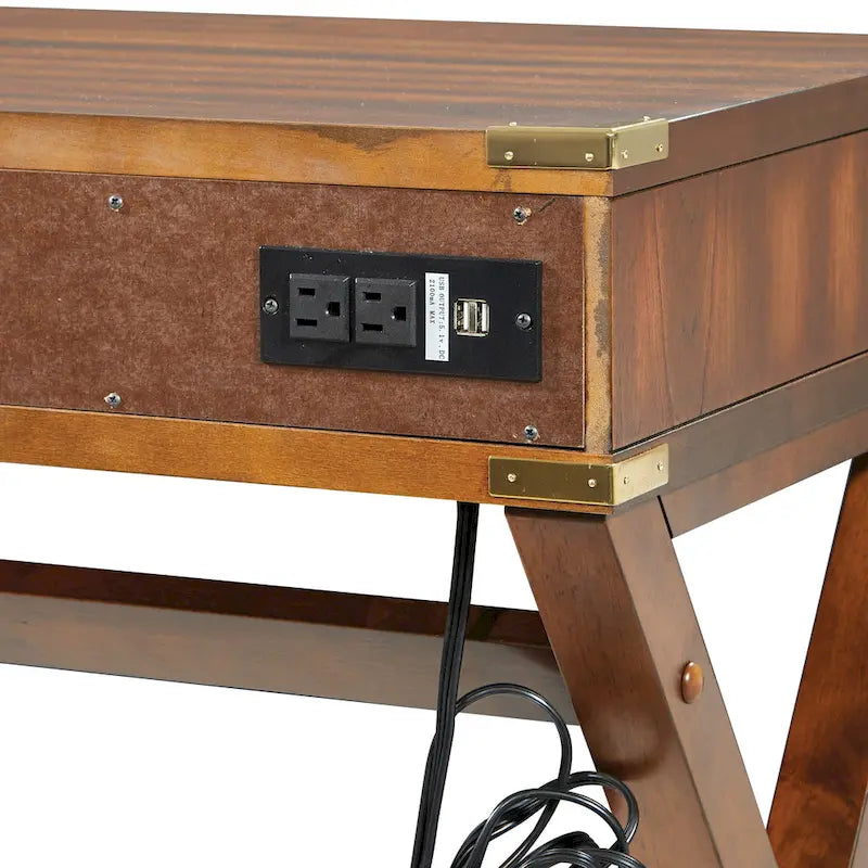 46-Inch Writing Desk with Power Station and Storage Drawers