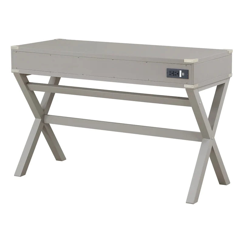 46-Inch Writing Desk with Power Station and Storage Drawers
