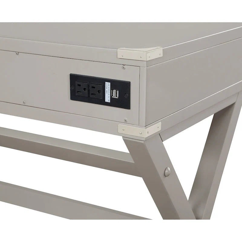 46-Inch Writing Desk with Power Station and Storage Drawers