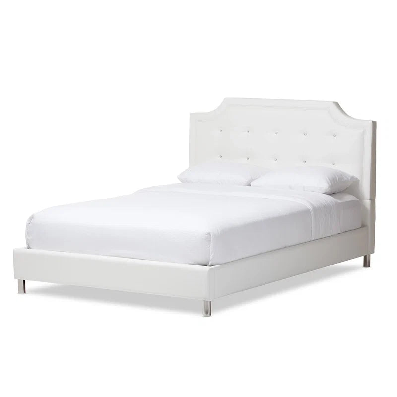 White Modern Platform Bed with Upholstered Headboard