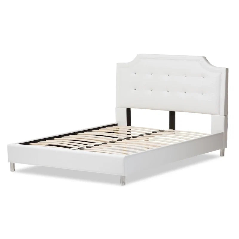 White Modern Platform Bed with Upholstered Headboard