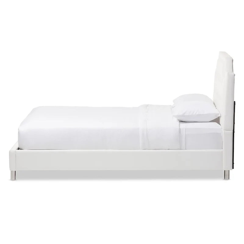 White Modern Platform Bed with Upholstered Headboard