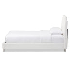 White Modern Platform Bed with Upholstered Headboard