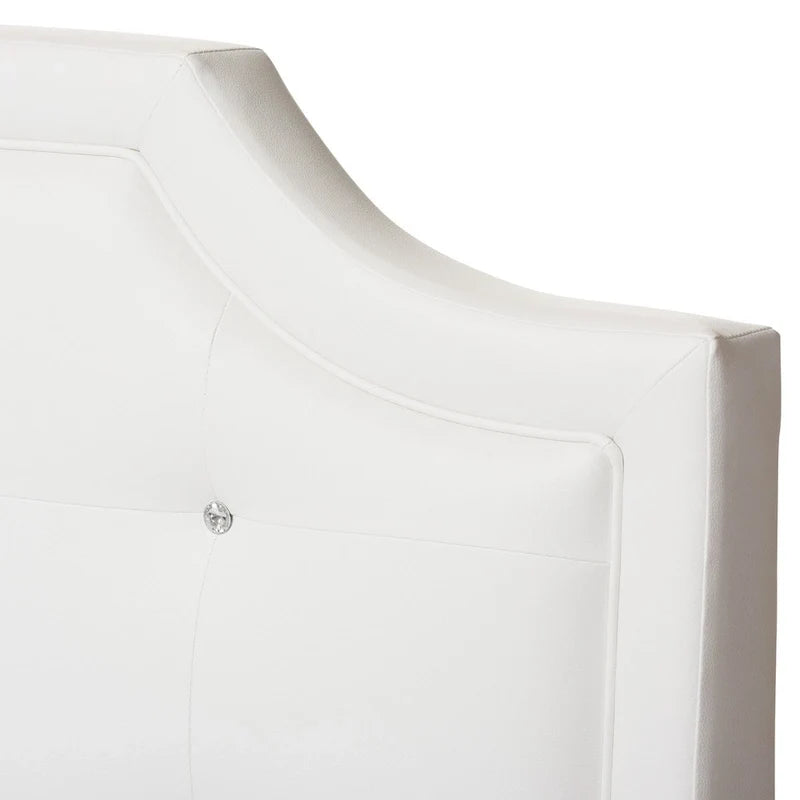 White Modern Platform Bed with Upholstered Headboard