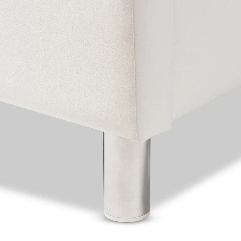 White Modern Platform Bed with Upholstered Headboard