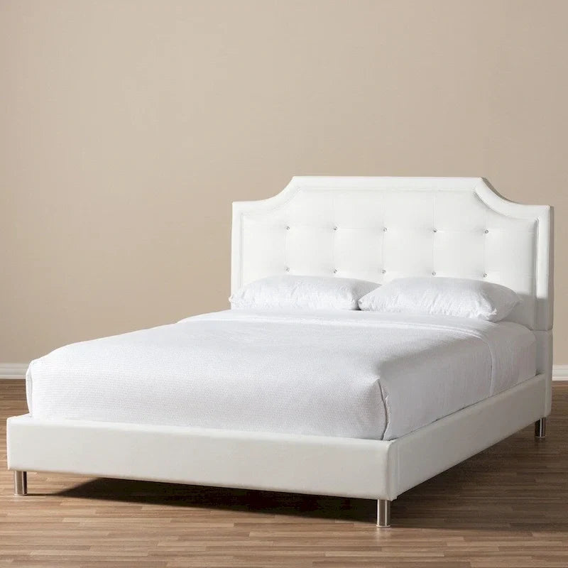 White Modern Platform Bed with Upholstered Headboard