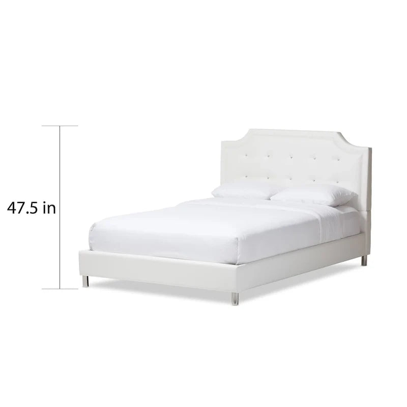 White Modern Platform Bed with Upholstered Headboard