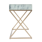 Glass Top Writing Desk with Gold Frame and Storage Drawer