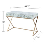 Glass Top Writing Desk with Gold Frame and Storage Drawer