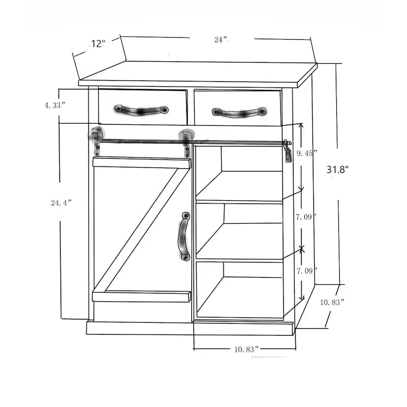 Sliding Barn Door Storage Cabinet - 31.8 H x 24 W x 12 D