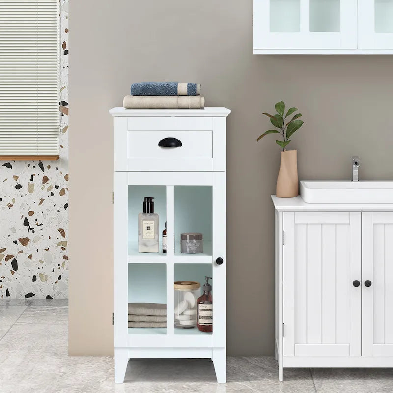 Slim Bathroom Storage Cabinet with Glass Door - 37 H x 15.7 W x 11.8 D