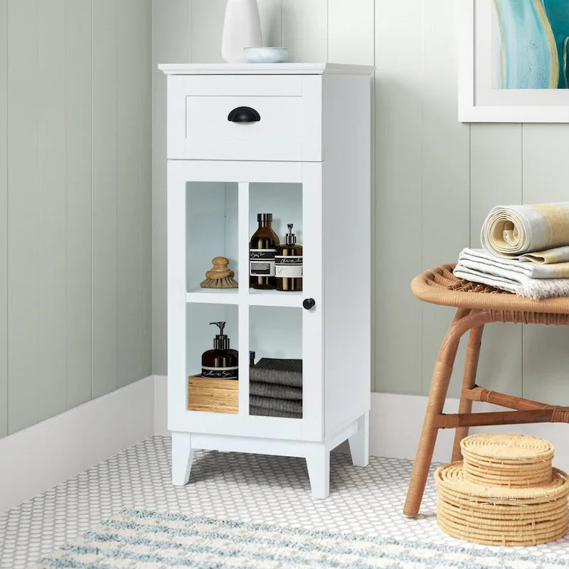 Slim Bathroom Storage Cabinet with Glass Door - 37 H x 15.7 W x 11.8 D