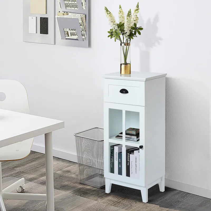Slim Bathroom Storage Cabinet with Glass Door - 37 H x 15.7 W x 11.8 D