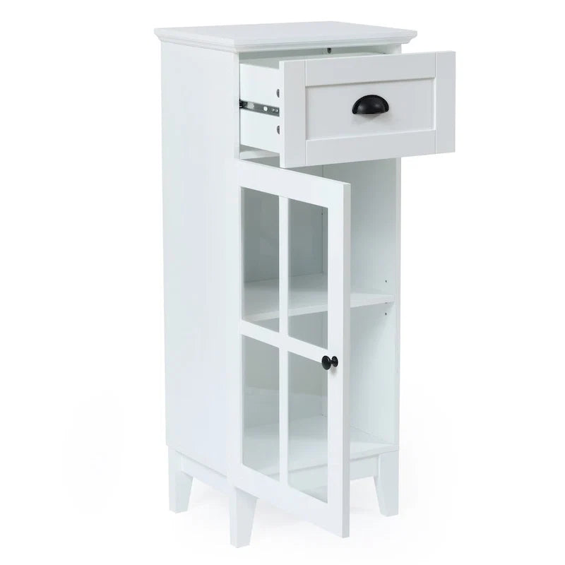 Slim Bathroom Storage Cabinet with Glass Door - 37 H x 15.7 W x 11.8 D