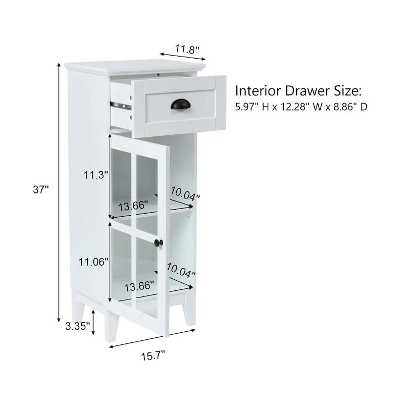 Slim Bathroom Storage Cabinet with Glass Door - 37 H x 15.7 W x 11.8 D
