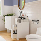 Freestanding Bathroom Storage Cabinet with Drawers and Casters