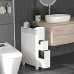 Freestanding Bathroom Storage Cabinet with Drawers and Casters