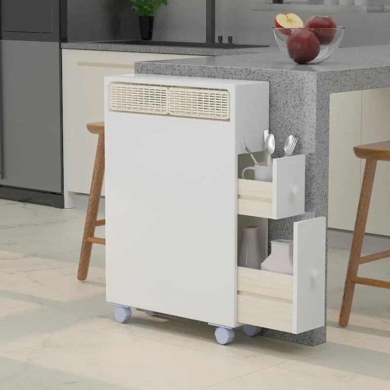Freestanding Bathroom Storage Cabinet with Drawers and Casters