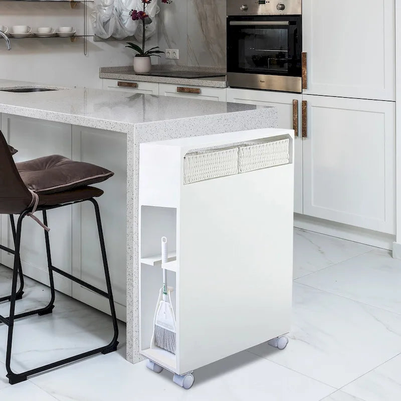 Freestanding Bathroom Storage Cabinet with Drawers and Casters