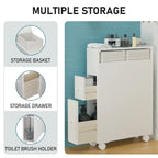 Freestanding Bathroom Storage Cabinet with Drawers and Casters