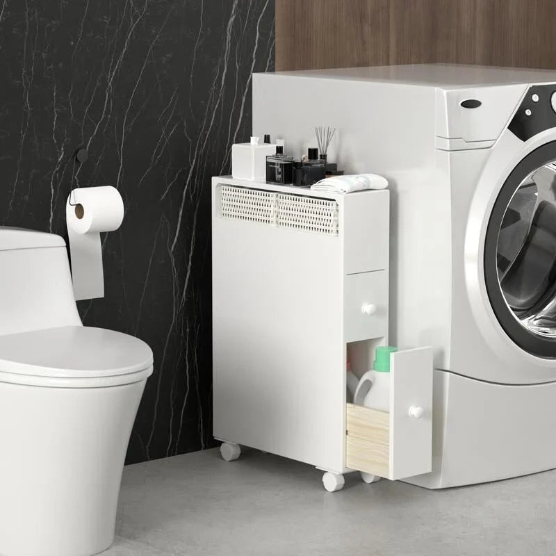 Freestanding Bathroom Storage Cabinet with Drawers and Casters