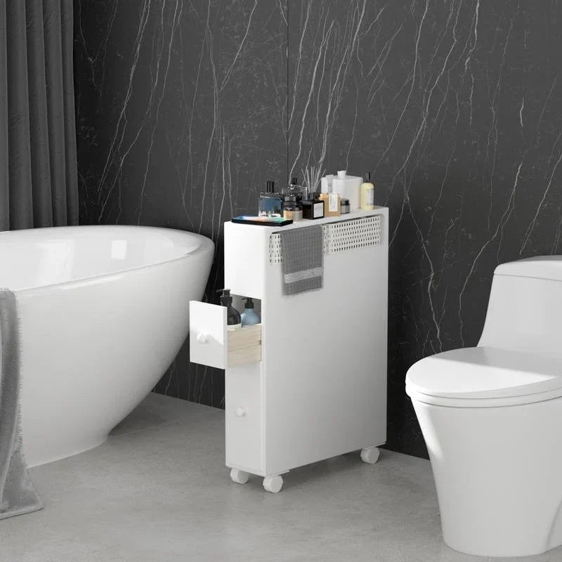 Freestanding Bathroom Storage Cabinet with Drawers and Casters