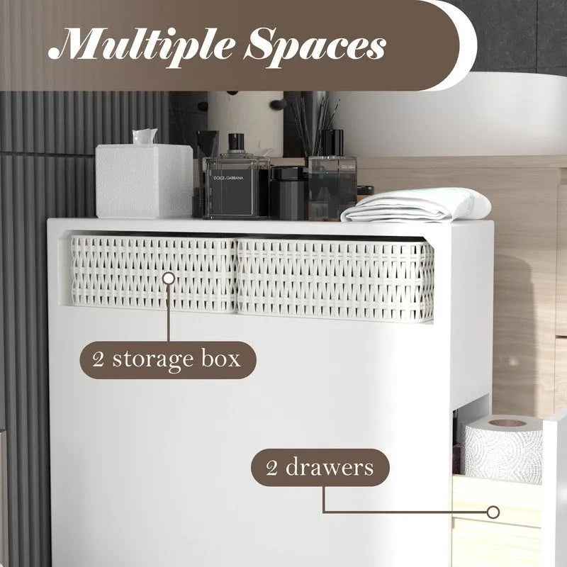Freestanding Bathroom Storage Cabinet with Drawers and Casters