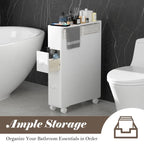 Freestanding Bathroom Storage Cabinet with Drawers and Casters