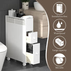 Freestanding Bathroom Storage Cabinet with Drawers and Casters