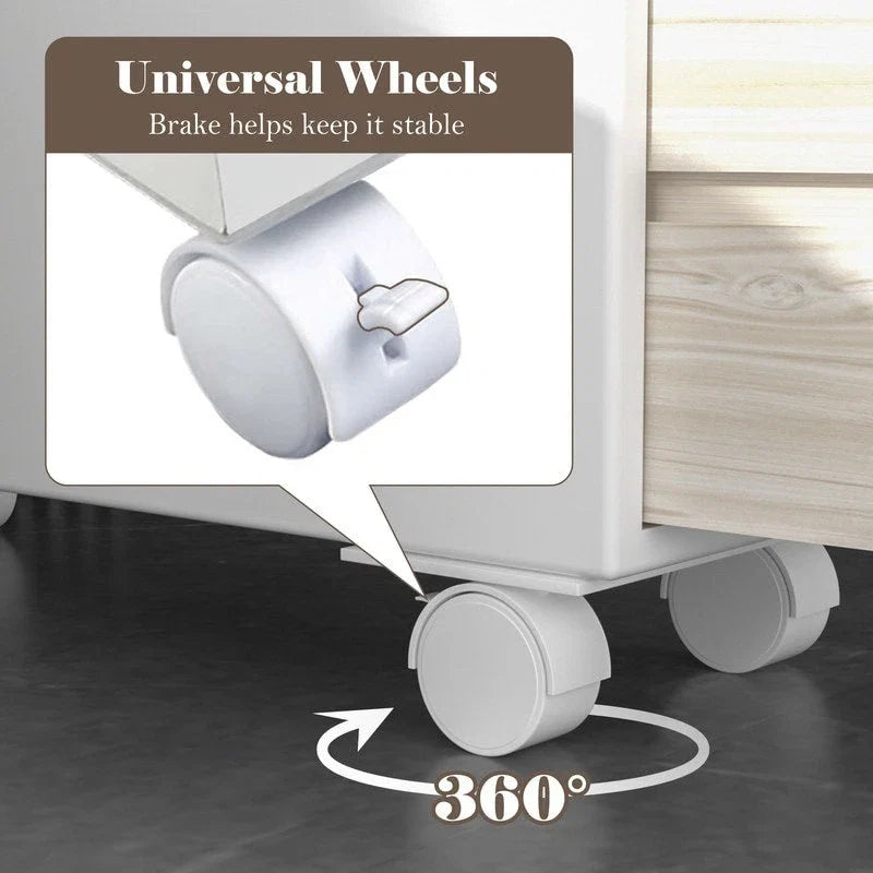 Freestanding Bathroom Storage Cabinet with Drawers and Casters