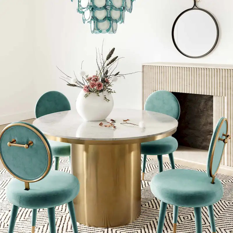 Armless Velvet Dining Chair with Oval Back