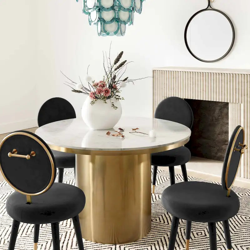 Armless Velvet Dining Chair with Oval Back