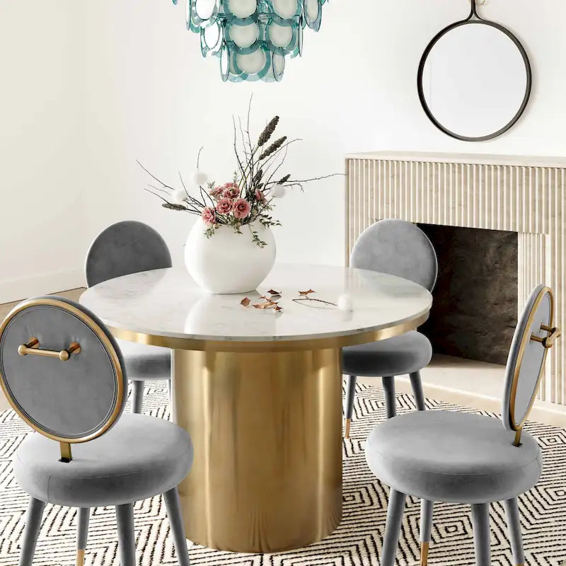 Armless Velvet Dining Chair with Oval Back