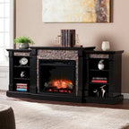 Black Electric Fireplace with Bookcase Shelves