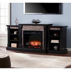 Black Electric Fireplace with Bookcase Shelves