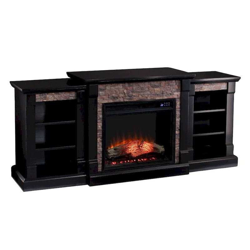 Black Electric Fireplace with Bookcase Shelves