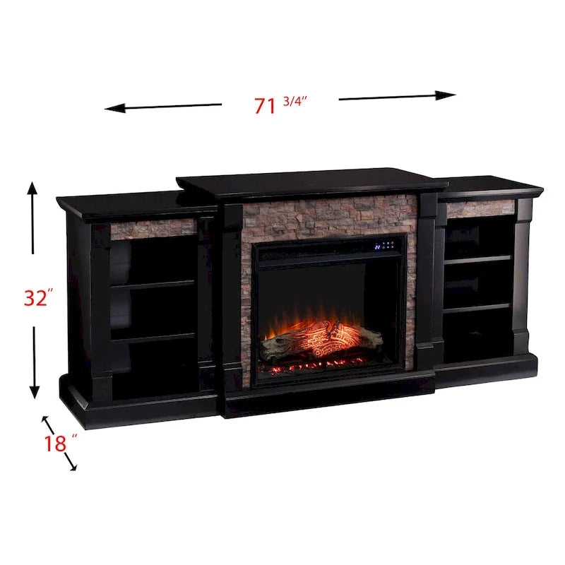 Black Electric Fireplace with Bookcase Shelves