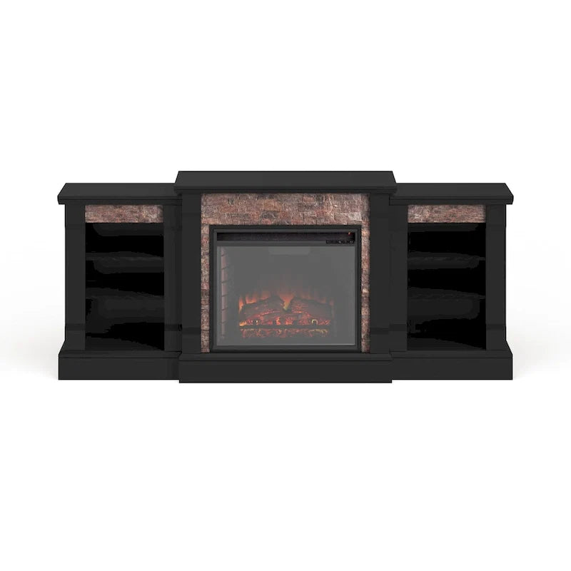 Black Electric Fireplace with Bookcase Shelves